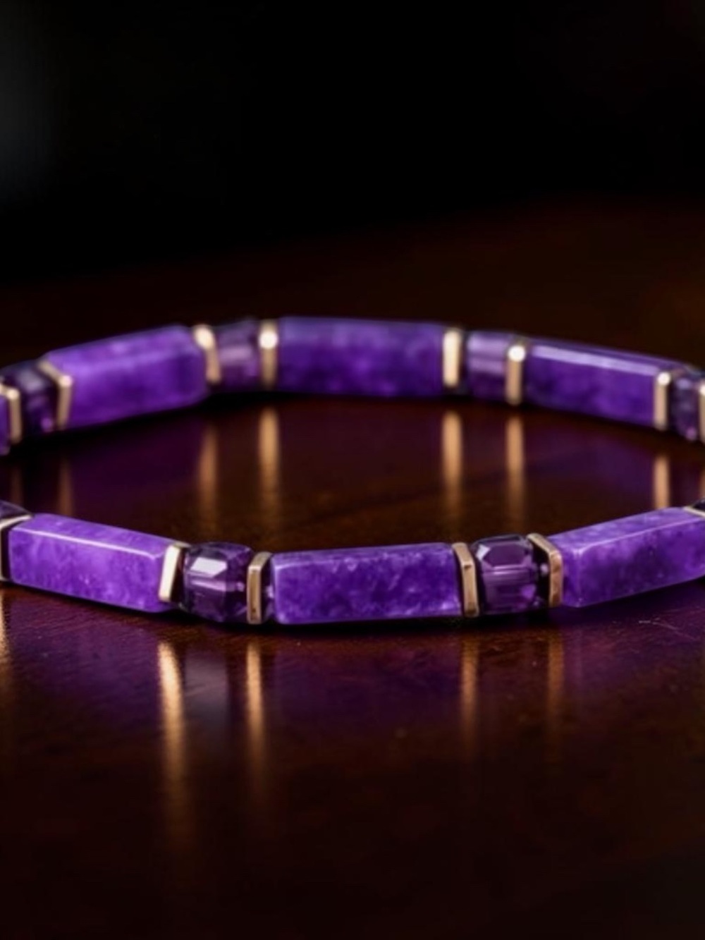 Amethyst Unisex Stone Beaded Stretch Bracelet